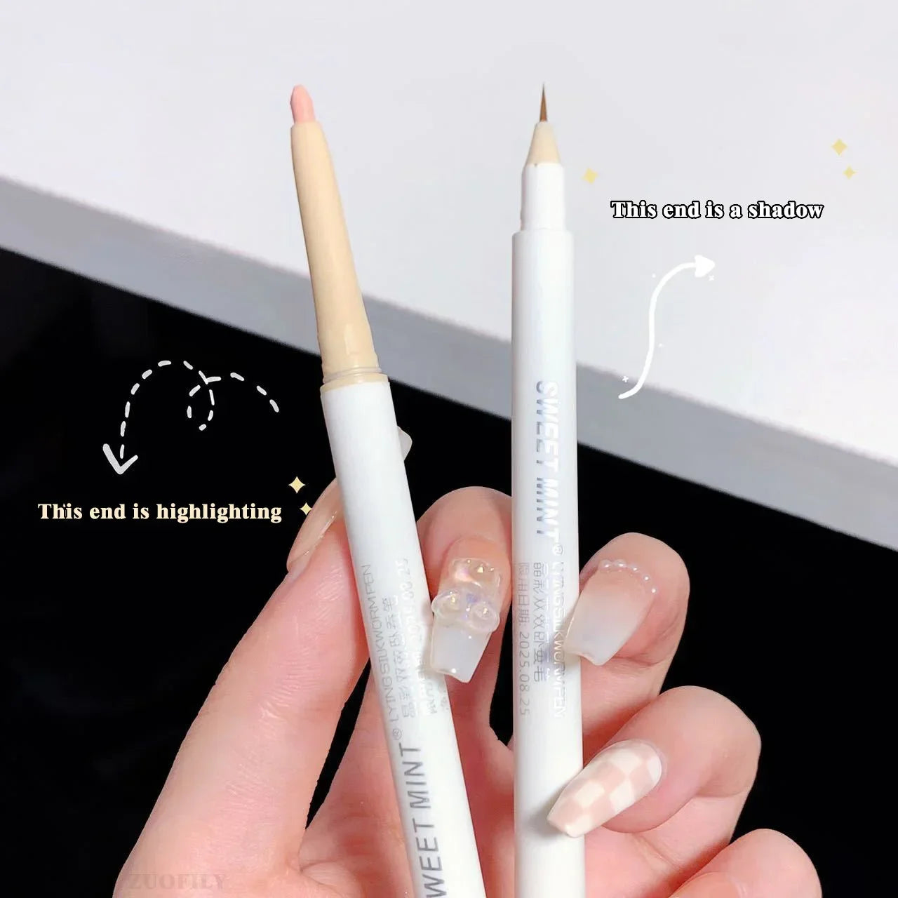 2 In 1 Liquid Eye Liner Shadow Pen Ultra Glitter Eyeliner Pencil Lasting Korean Eyes Makeup High Gloss Pigment Silkworm Gel Pen