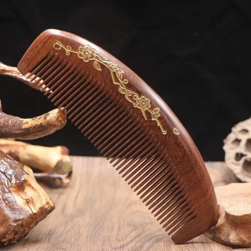 Natural Golden Silk Sandalwood Comb Crescent Type Anti-Static Comb Curly Hair Wooden Brush for Hair Comb Massage Hair HealthTool