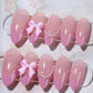 24pcs Sweet False Nail Patches Detachable Fake Nail Tips With Bowknots Love Heart Pearl Design Pink Almond Korean Press On Nail