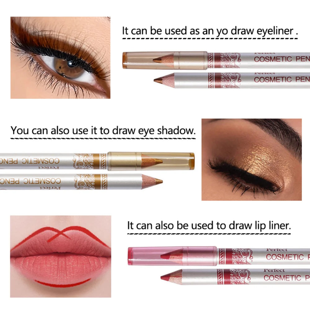12PCS/PACK 2 in 1 Eyeliner 12 Colors Lip Pencil Long-lasting Waterproof Makeup Cosmetic Set Eye Liner HOT SALE