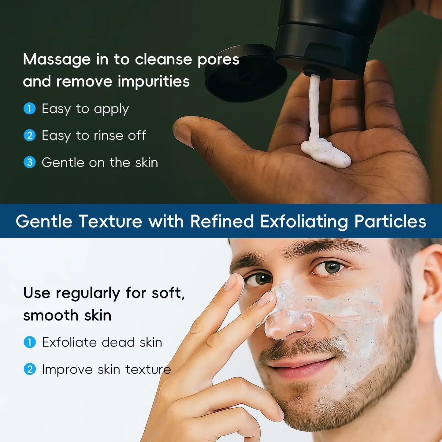 LAIKOU Men Facial Cleanser Face Wash Moisturizing Man Skin Care Oil Control Blackhead Remove Scrub Cosmetics Deep Norishing 50g