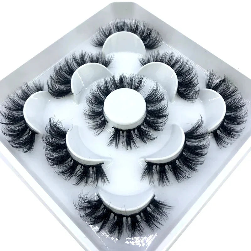 AMSDCN 5 Pairs 3d Mink Dramatic Volume Lashes Bulk Faux Thick Long Wispy Natural Mink Lashes Pack Short Wholesales Natural False