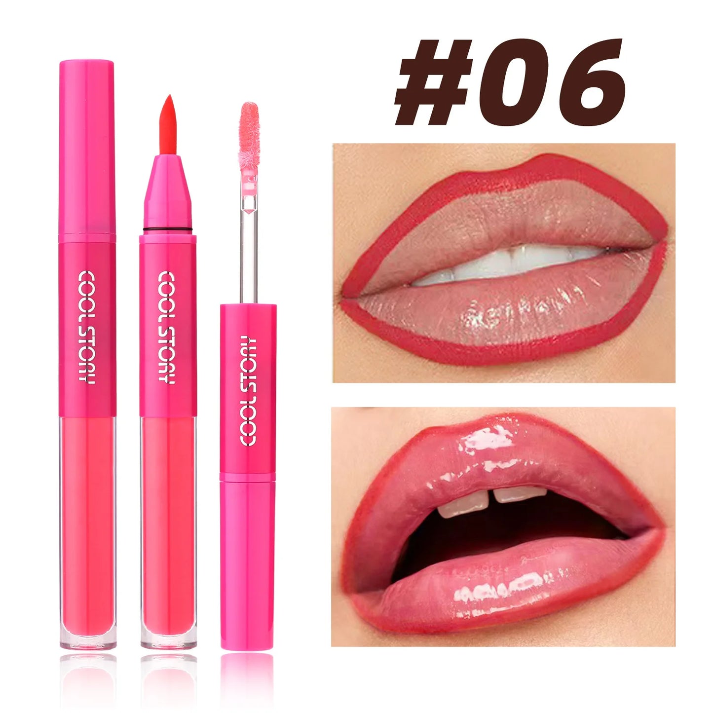 2 in 1 Matte Lip Liner Mirror Lip Gloss Waterproof Plumping Stain Hydrating Shiny Transparent Lip Oil Jelly Lips Contour Makeup