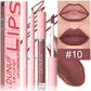 Matte Lip Gloss Lip Liner Set, 2pcs Waterproof Non-sticky Long-Lasting Lipstick, Nude Deep Red Mauve, Y2K Makeup Christmas Gift