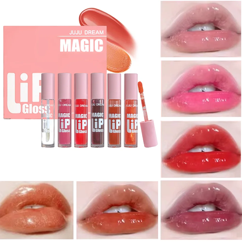 6pcs Jelly Lip Oil Set – Hydrating, Shimmering Gloss, Waterproof, Long-Lasting, Easy Application, Unisex, Multi-Shade Combo