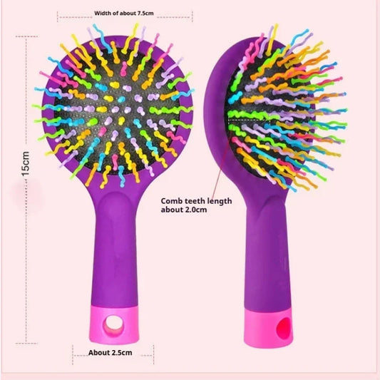 Rainbow Air Volume Paddle Hair Comb Brush with Makeup Mirror Detangler Hair Curl Straight Massage Comb Brush Hair Styling Tools