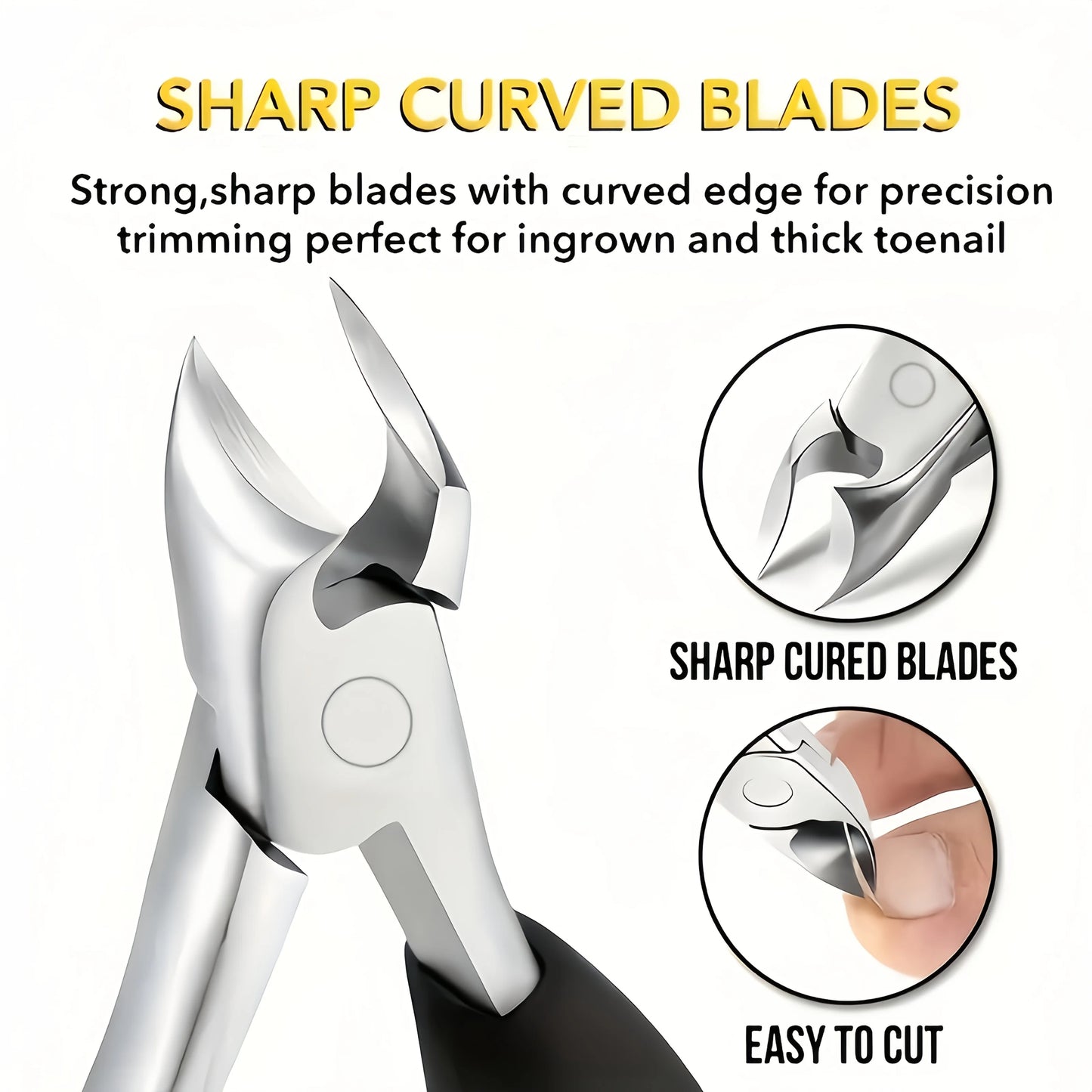 Professional Stainless Steel Toenail Clippers for Thick & Hard Nails Ergonomic Curved Blade Pedicure Scissors with Non-Slip Grip