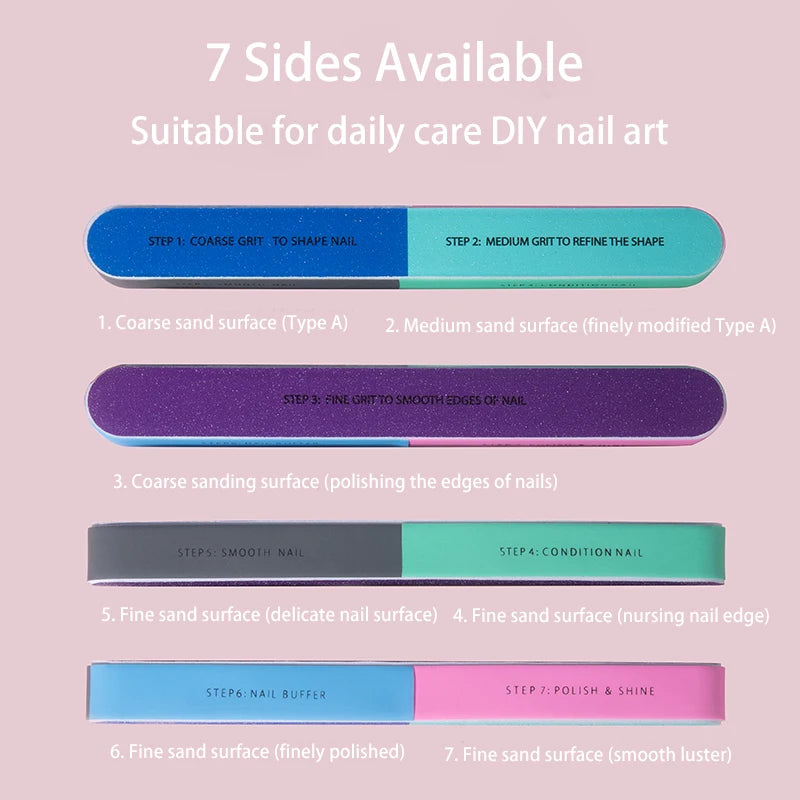 3/5/7/10pcs Nail File Seven Sided Polishing Tools Manicure Pedicure Professional Files Nail Art Sanding Buffer Block Nail Tools