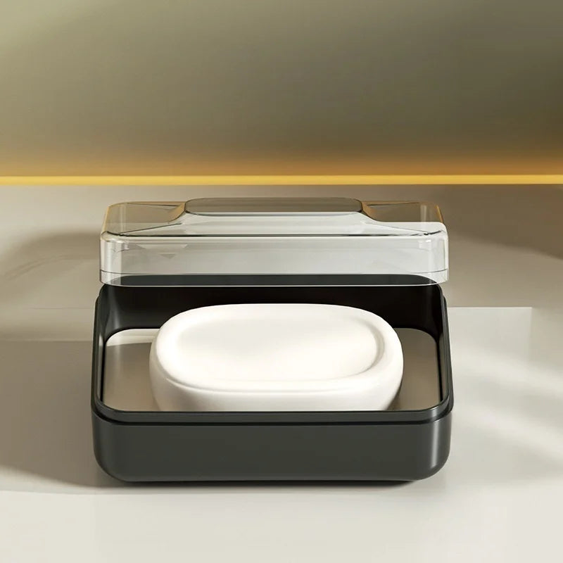 Soap Dish with Lid, Portable Travel Soap Box, Double Layer Drainable Soap Holder for Bathroom Shower Sink Countertop