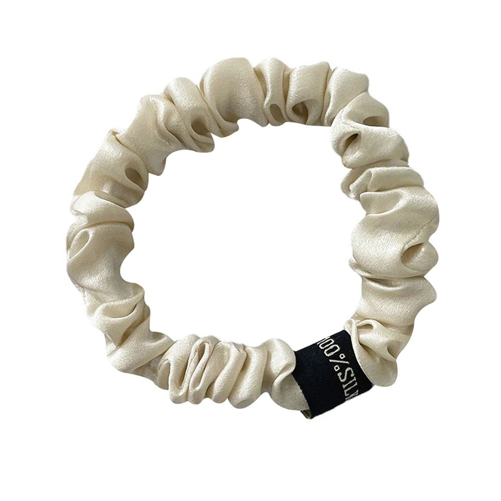100% Pure Mulberry Silk Scrunchies Hair Bands Ties Gum Elastics Ponytail Holders Pure Color for Women Girls 19 Momme 1.5CM