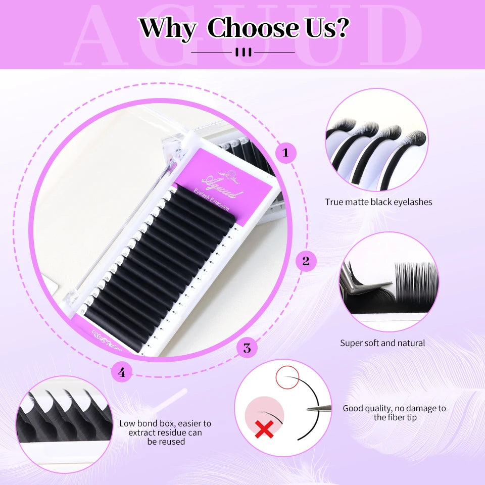 AGUUD NEW Super Matte Black Individual Eyelash Extension 0.03 05 07mm Premium Faux Mink Natural Soft Mega Volume Classic Lashes