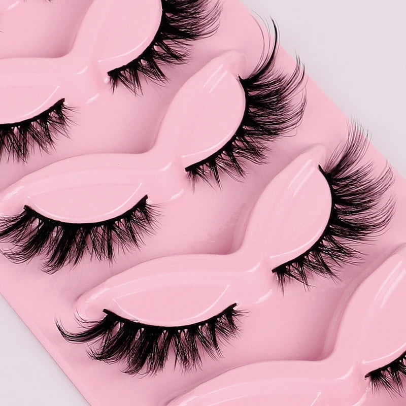 5 Pairs Fluffy False Eyealshes Fox Cat Eye Lashes Winged False Eyelashes Fox Eye Faux Mink Eyelashes Silk Lashes Makeup
