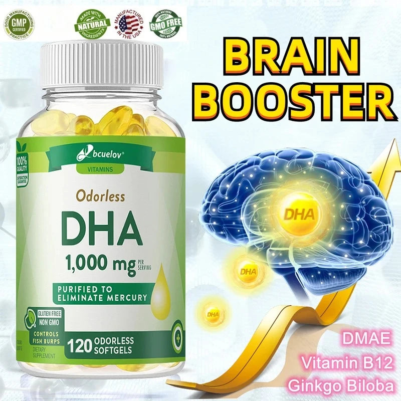 Bcuelov High Potency DHA - Supports Brain Health and Cognitive Function, Improves Concentration and Intellectual Thinking
