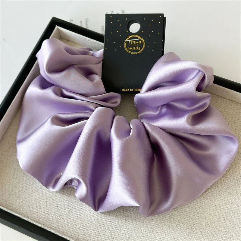 Satin Silk Like Hair Scrunchies Black Big Hair Ties For Girl Scrunchie Solid Color Hair Accessories Scrunch Headbands For Women