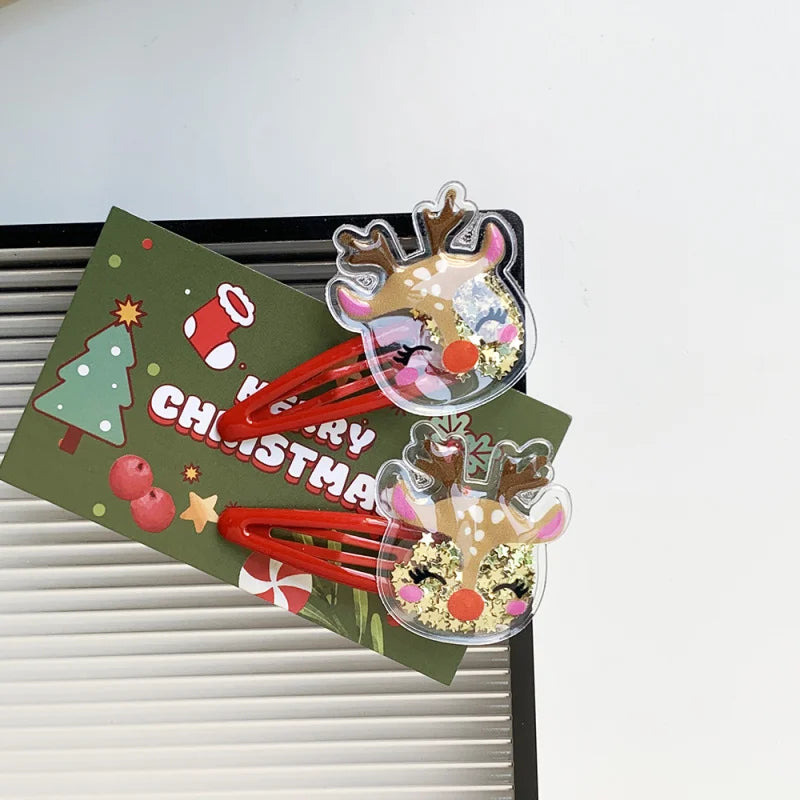 2pcs Christmas hairpin Quicksand hairpin to hairpin Christmas Tree hairpin Santa Deer hairpin hair accessories