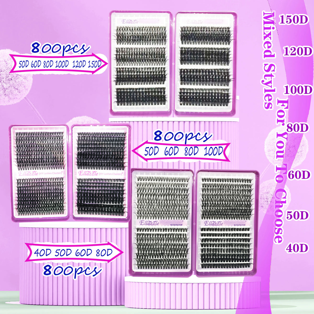 40D-150D Lashes Cluster DIY Lash Extension Mixed Tray Clusters Eyelashes Fluffy Volume Individual Lashes Cat Eye Lash Extension