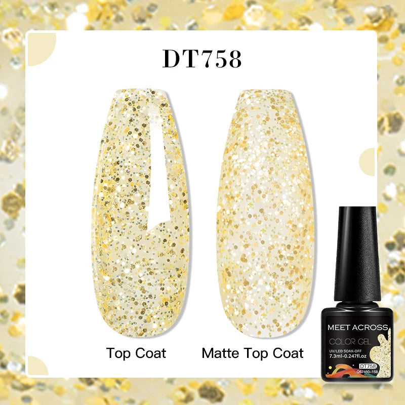MEET ACROSS 160 Colors 7.3ml Gel Nail Polish Vernis Glitter Sparkly Semi Permanent Soak Off LED UV Gel Varnish Nail Art Manicure