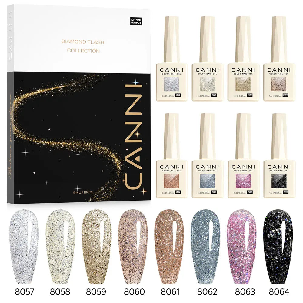 CANNI Gel Nail Polish Glitter Diamond Sparkle Color Collection Gorgeous Color HEMA FREE Soak Off UV LED Semi Permanent AurorGel