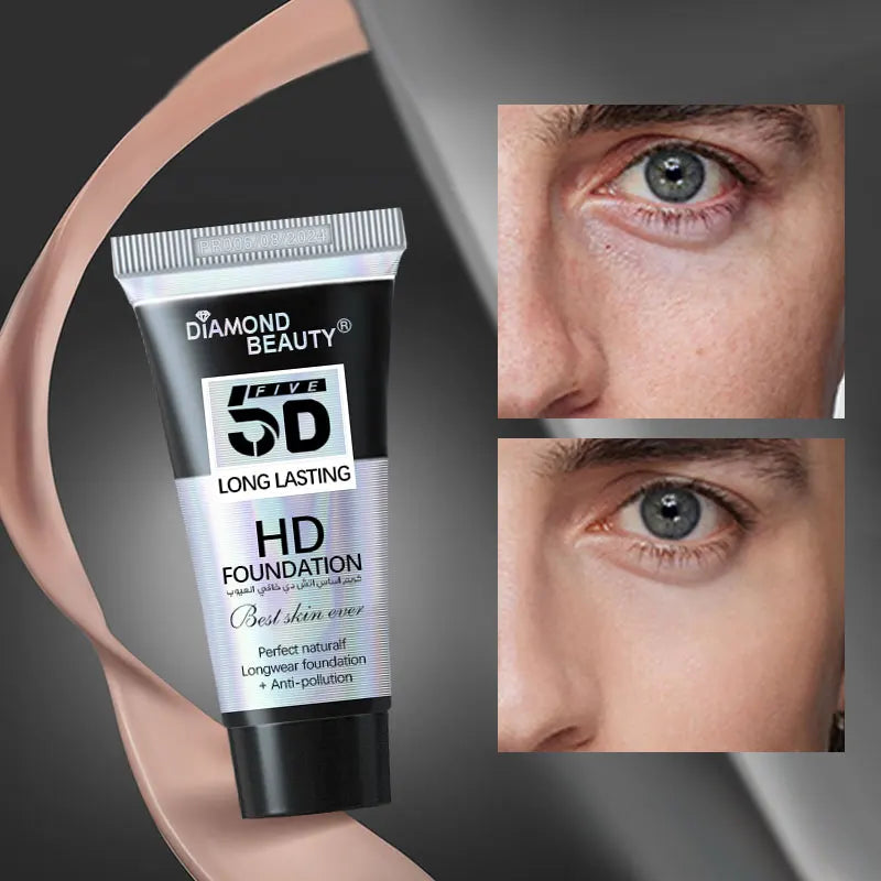 5D Liquid Foundation Men's Velvet, Flawless, Nourishing, Sunscreen, Full Coverage, High - Capacity BB Cream, Natural Nude Makeup