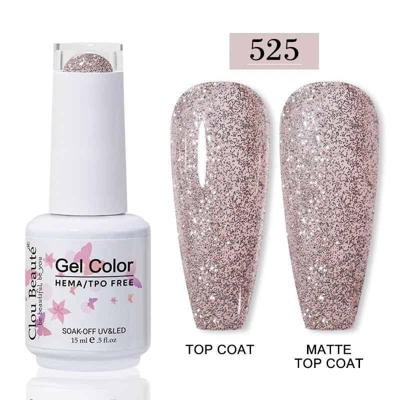 Clou Beaute Glitter Gel Nail Varnishes Winter Color Sparkling Sequins Soak Off UV LED Varnish Nail Art Decoration Base Top Coat