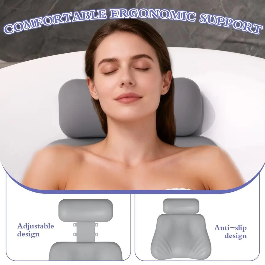 Bath Pillow, Upgraded Bath Pillows for Tub, Adjustable Height Bathtub Pillow for Head and Neck, 4D Luxury Tub Pillow SkinFriendl