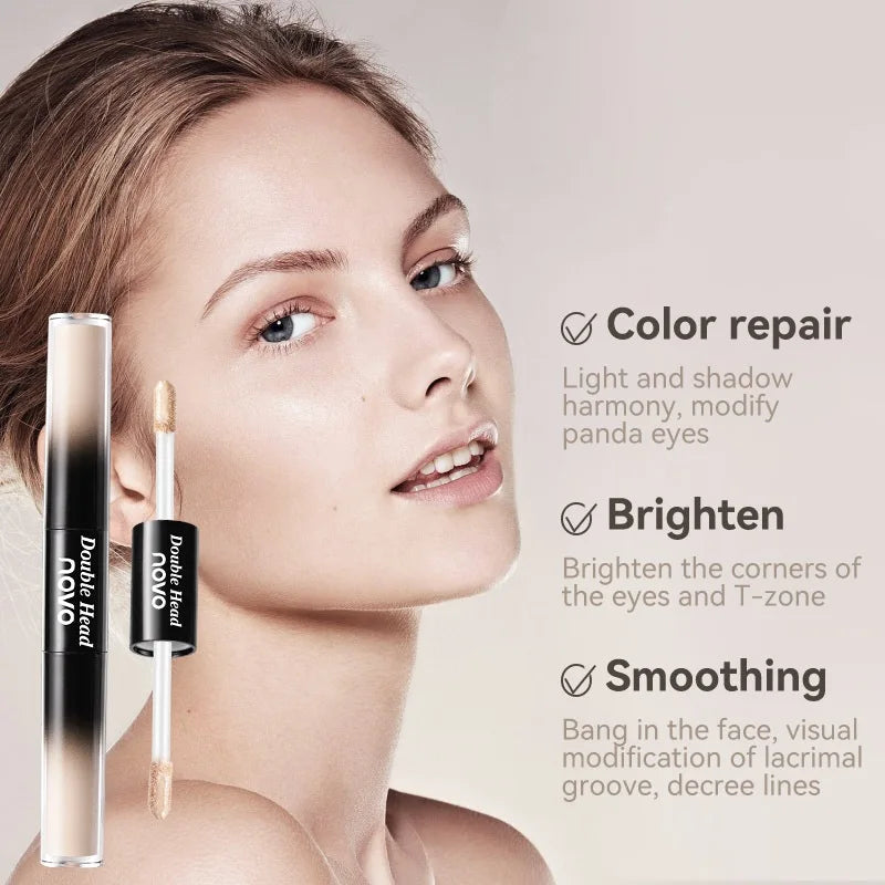 Double Ended Liquid Concealer Stick& Foundation, Waterproof, Sweatproof, Non-Sticky, Cover Acne Marks, For Eyes & Cheek
