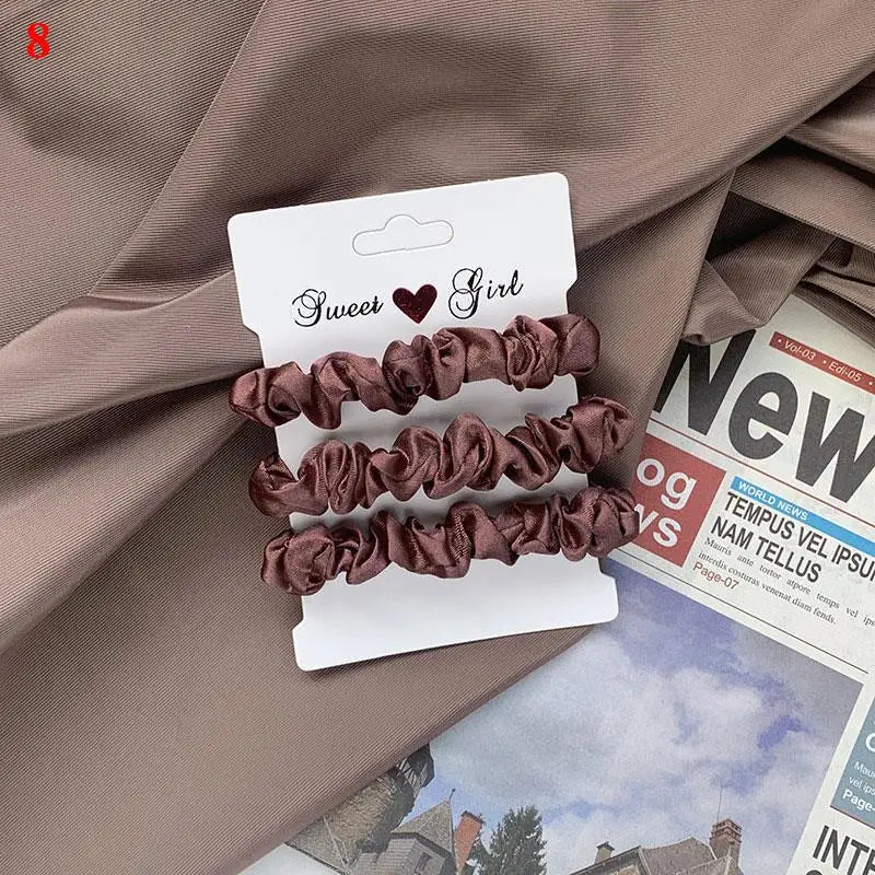 3Pcs/Set Smooth Silky Hair Scrunchies Women Ponytail Holders Rubber Bands Hair Ties Silk Satin Solid Color Small Intestine Ring