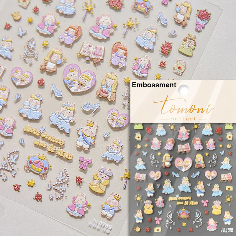 Lovely Cat Bunny Bowknot Poker Crown Lock Key Easter Eggs Love Cute Rabbit Mushroom Chick Flower Dog DIY Nail Art Stickers Decal