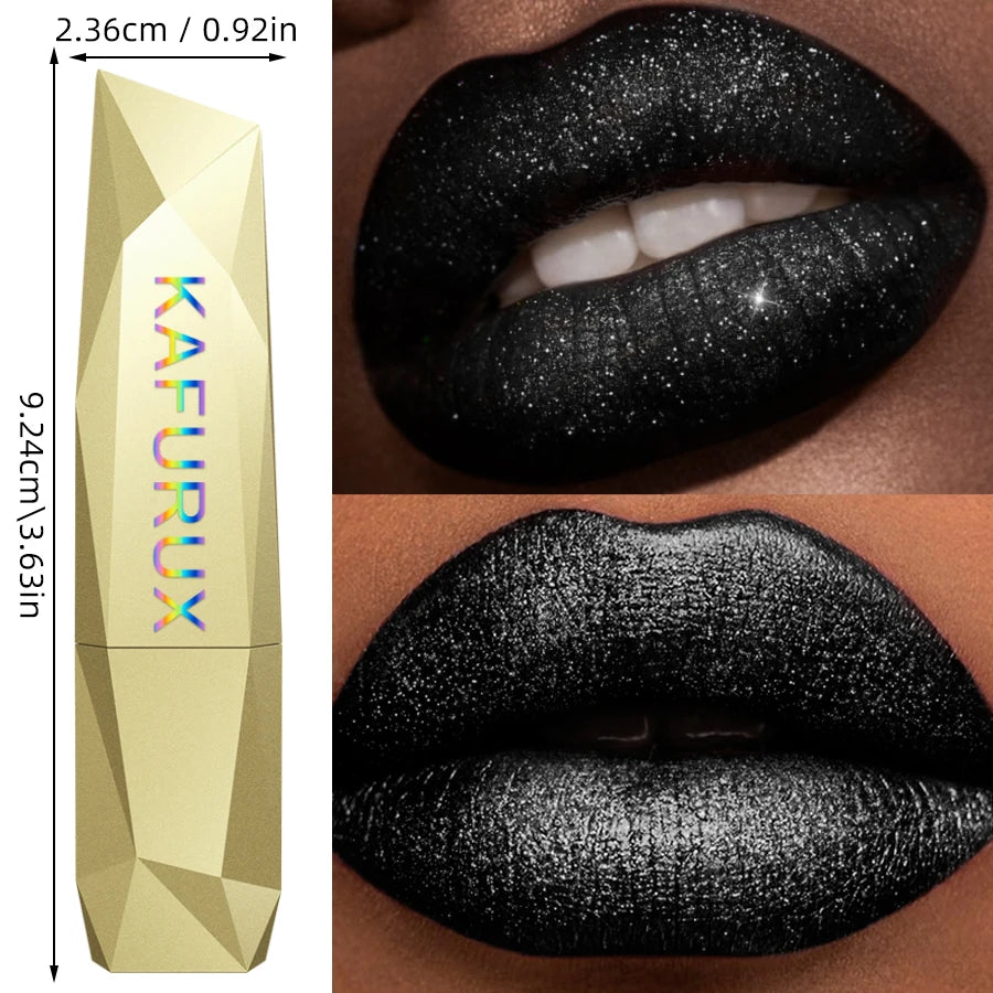 Black 1pc glitter metallic finish lipstick hydrating sparkling highly pigmented lip tints lip Korean makeup gifts lip glaze