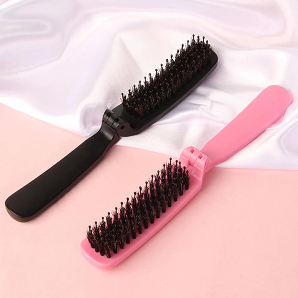 Foldable Nylon Bristle Hair Brush For Smoothing Detangling And Volumizing With Portable Design For Travel And Daily Use