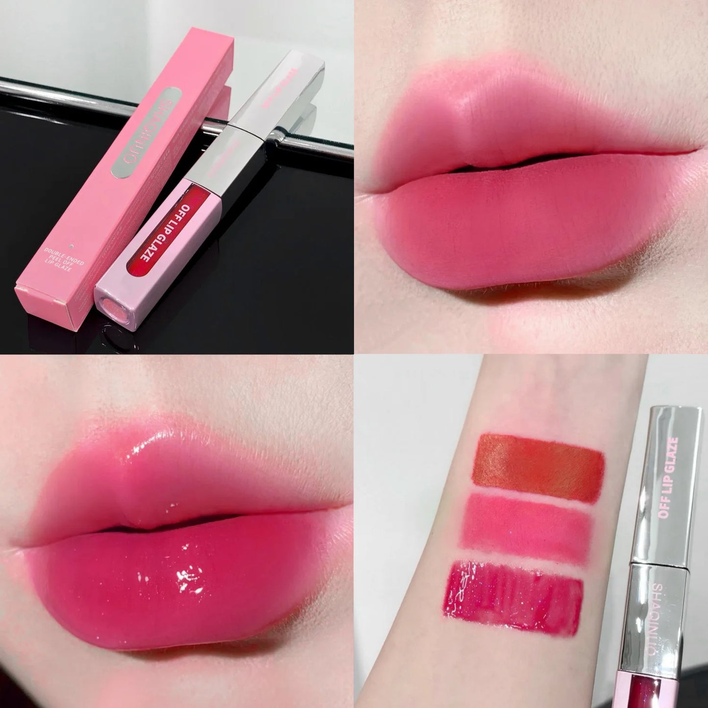 2 in 1 Matte Tear Off Lip Glaze Water Light Mirror Lip Stain Tattoo Peel-off Lip Gloss Waterproof Rose Lips Tint Lipstick Makeup