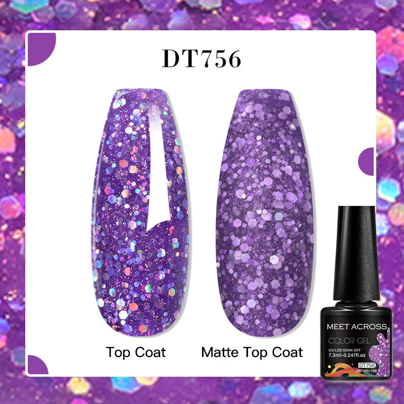 MEET ACROSS 160 Colors 7.3ml Gel Nail Polish Vernis Glitter Sparkly Semi Permanent Soak Off LED UV Gel Varnish Nail Art Manicure