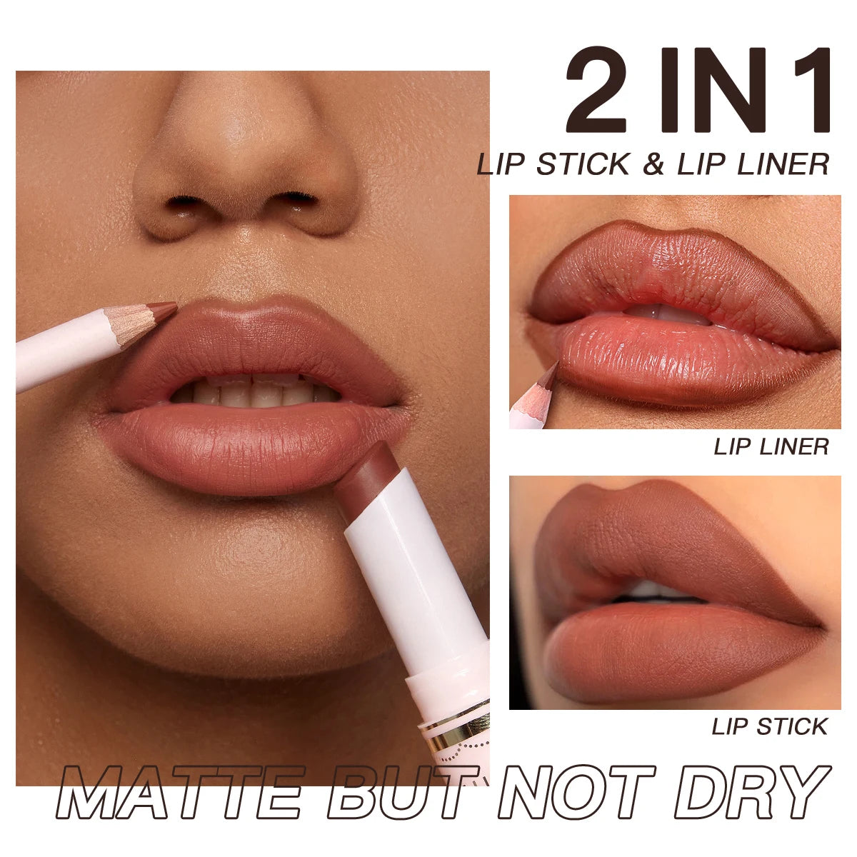 USHAS 2 In 1 Lipstick&Lip Liner Set, 18 Color Matte Nude Color Lipstick, Moisturizing and Long-Lasting, Perfect Lip Cosmetic