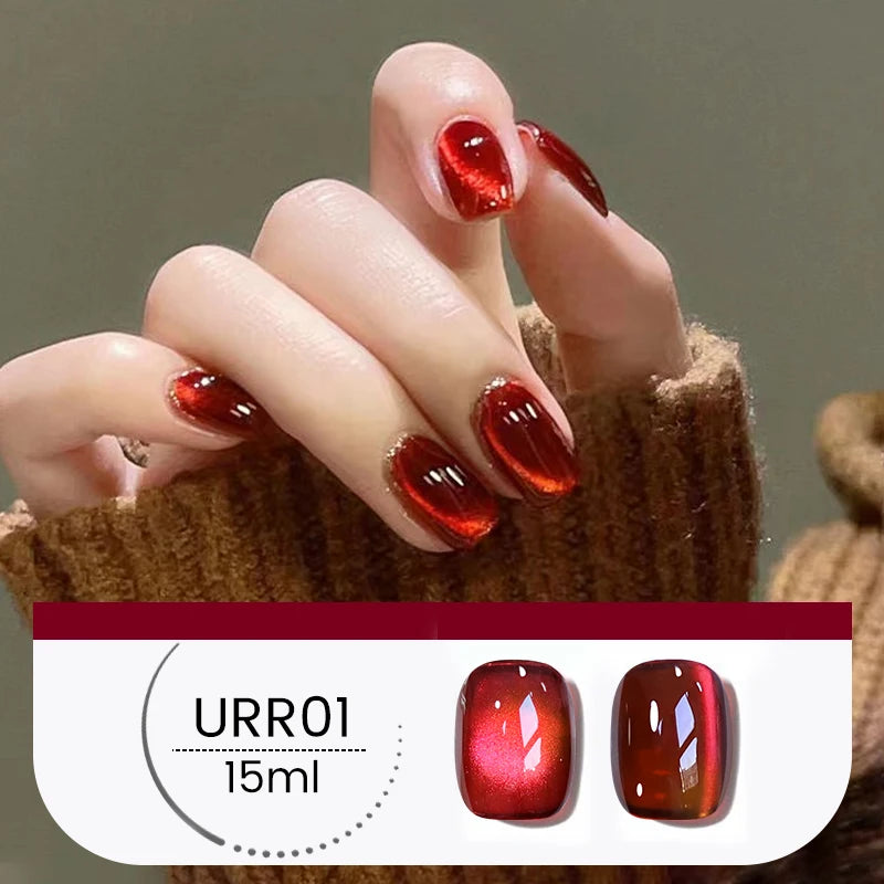 UR SUGAR 15ml 6 Colors Shine Red Winter Christmas Cat Magnetic Gel Nail Polish Sparkling Glitter Semi Permanent Soak Off UV Gel