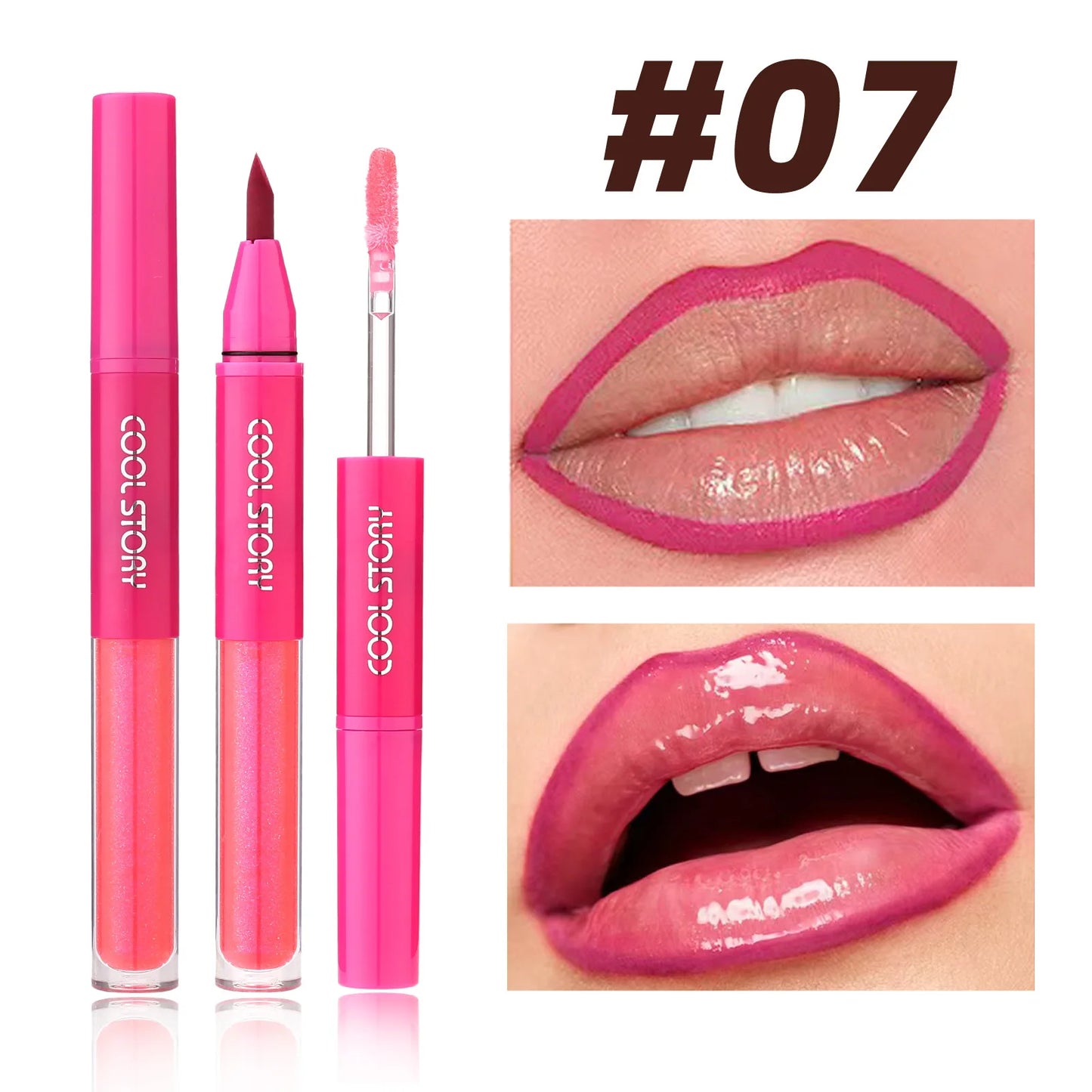 2 in 1 Matte Lip Liner Mirror Lip Gloss Waterproof Plumping Stain Hydrating Shiny Transparent Lip Oil Jelly Lips Contour Makeup