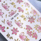 2/3pcs Golden Pink Hibiscus Flower Nail Stickers 3D Bronzing Border Petals Sakura Line Sliders Nail Decals DIY Manicure Decor