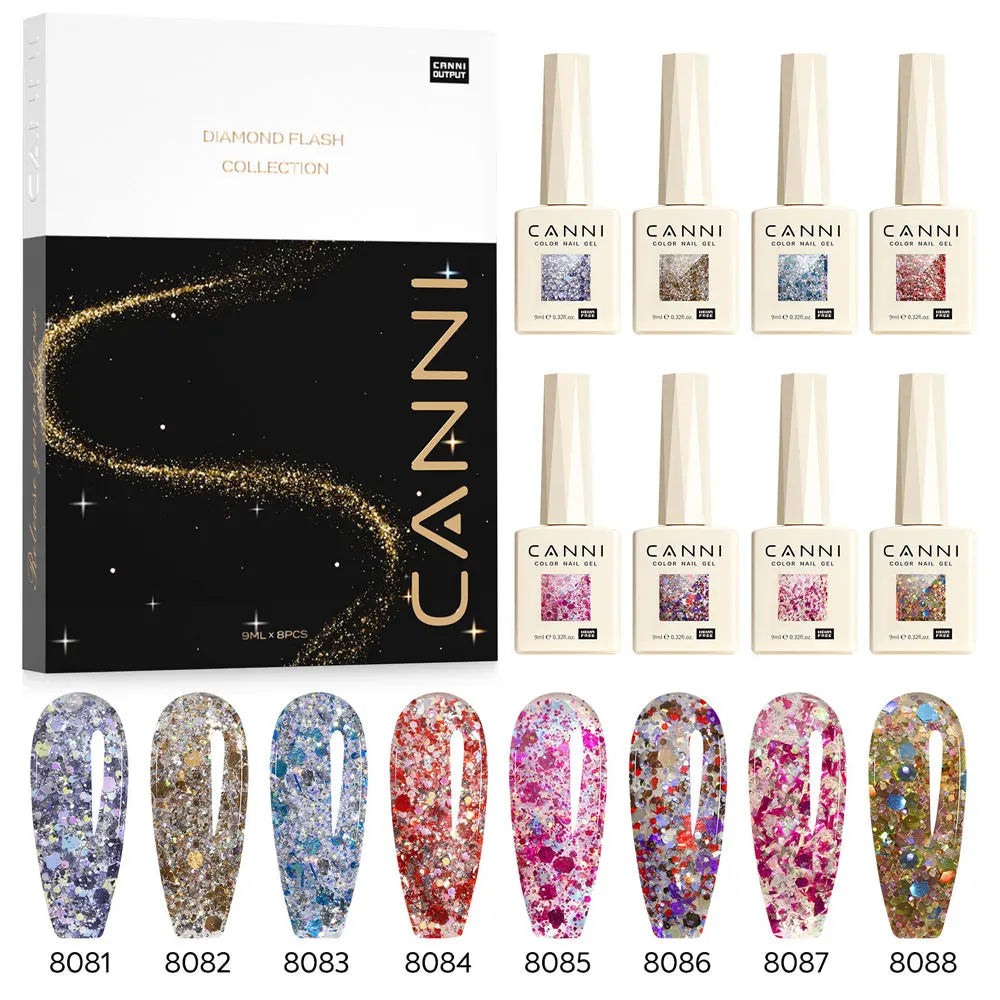 CANNI Gel Nail Polish Glitter Diamond Sparkle Color Collection Gorgeous Color HEMA FREE Soak Off UV LED Semi Permanent AurorGel