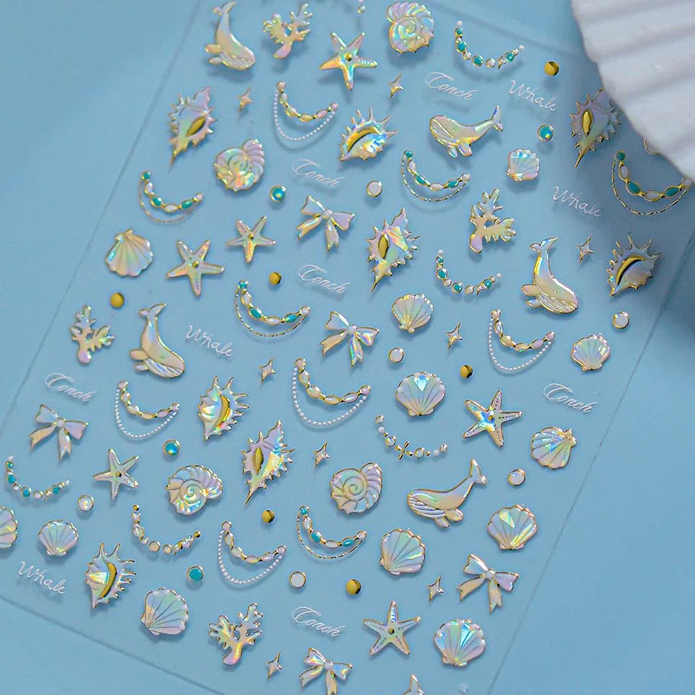 Magical Blow Bubbles Goldfish Bunny Rabbit Cat Kitten Shape Shiny Dreamy Bubbles 5D Nail Art Decorations Sticker Manicure Decal