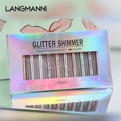 10-Piece Diamond Glitter Liquid Eyeshadow Set, Long-Lasting Shimmer, High-Pigment Sparkling Eye Makeup, Perfect for Glamorous