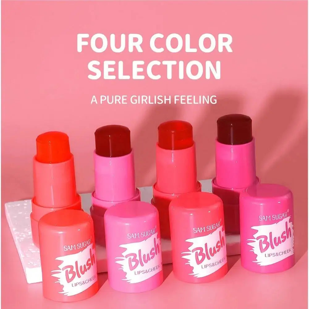 4 Color Jelly Blush Stick Matte Moisturizing Lip Balm 3 in 1 Multi Use Brightening Makeup Gloss
