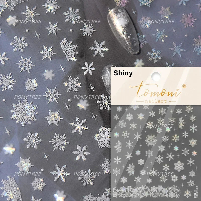 Flying Snowflakes Cold Winter Geometric Hexagon Star Romantic Adhesive Nail Art Stickers Embossment Rhinestone Manicure Decals