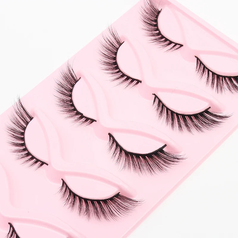 5 Pairs Fluffy False Eyealshes Fox Cat Eye Lashes Winged False Eyelashes Fox Eye Faux Mink Eyelashes Silk Lashes Makeup