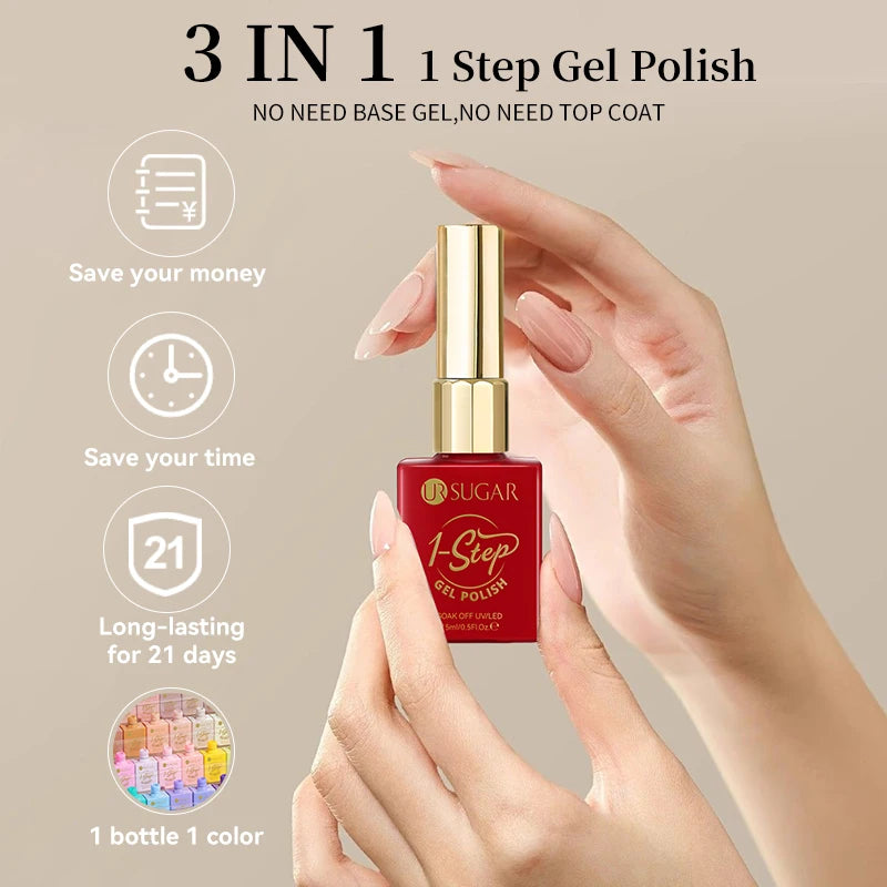 UR SUGAR 15ml 1 Step Gel Polish 3 IN 1 Red Pink Glossy Nail Soak Off LED UV Gel Nail Varnishes No Need Base Gel and Top Coat