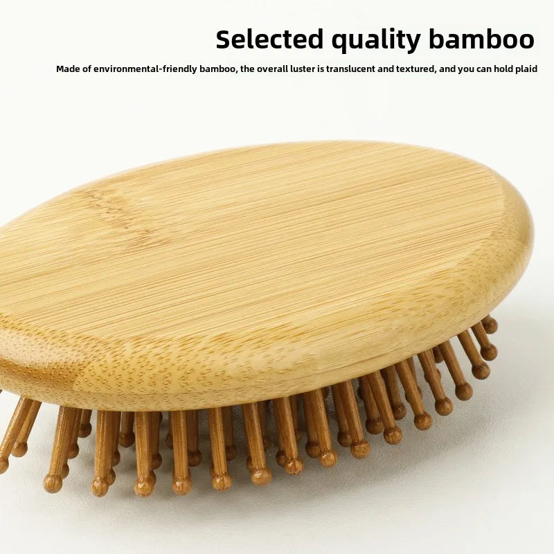 Portable Eco-Friendly Bamboo Hair Comb Wooden Round Hair Brush Scalp Massager Anti-Static Hairbrush for Women Men and Kids