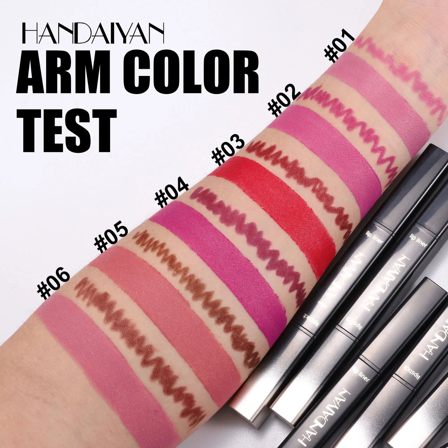 HANDAIYAN 2 in 1 Double-end Matte Lipstick Pencil Lipliner Waterproof Long Lasting Matte Lip Liner Pen 6 Colors Lipsticks Makeup