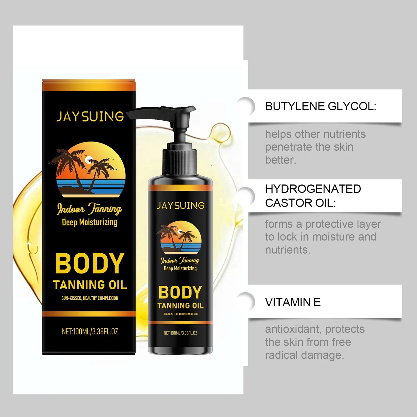 Jaysuing Body Tanning Oil Natural Glow Skin Color Tan Accelerate Outdoor Moisturizing Body Bronzing Drop Unisex Beauty Skin Care