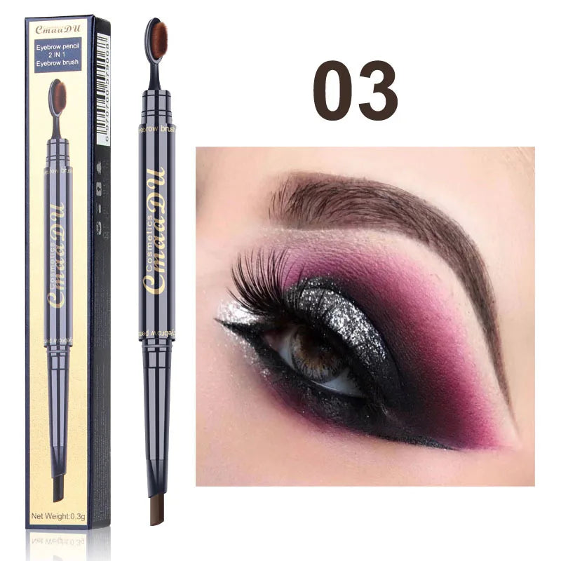 CmaaDu 2 in 1 Small Thin Long Tip Double Head Ultra-fine Eyebrow Pencil Waterproof Lasting Eyebrow Enhancers with Eye Brow Brush