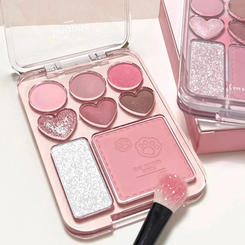 8-color Love Heart Eyeshadow Palette Pearly Glitter Shiny Highlighter Shadow Shimmer Gray Pink Blush Eyeshadow Brighten Make Up