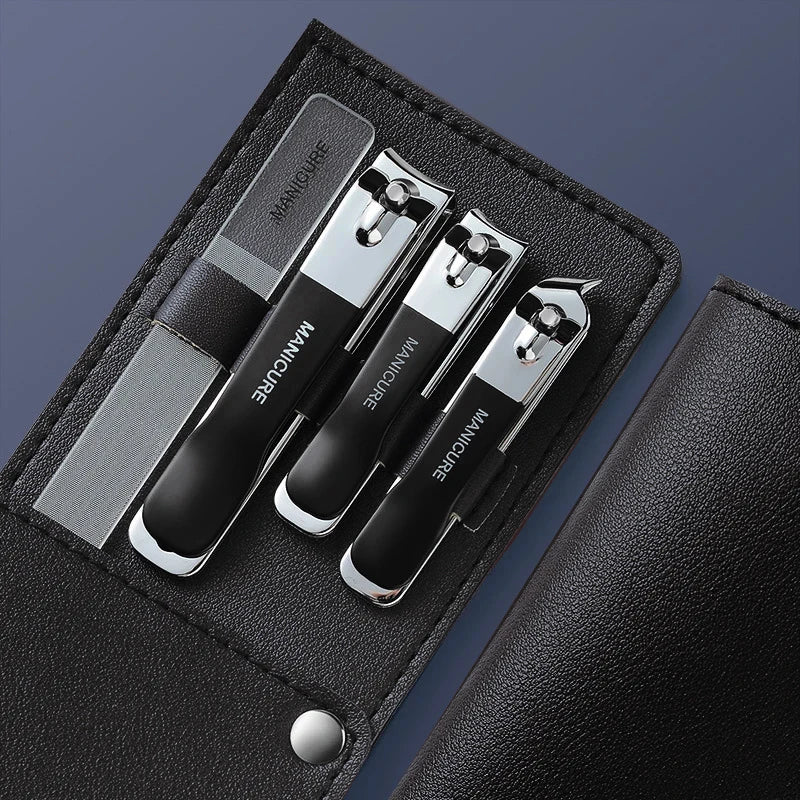 4/10PCS New Nail Clippers set 4 with Rotating Leather Bag Professional Trimmer Pedicure Care Tools Manicure Set Home Care Gift