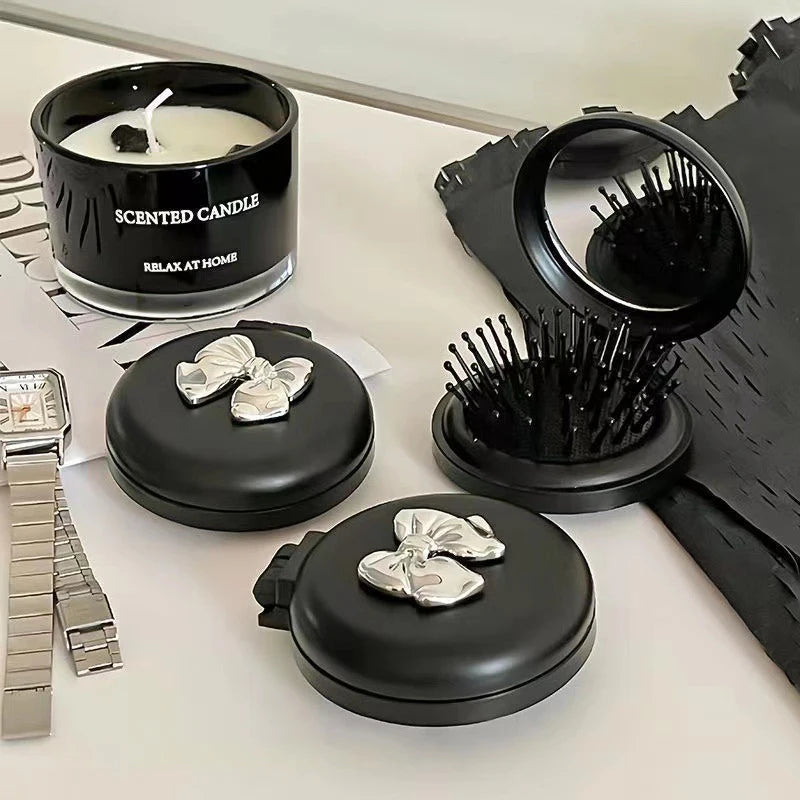 Cute Folding Massage Comb With Makeup Mirror Travel Portable Plastic Airbag Small Comb Hair Brush Bow Tie Air Cushion Comb